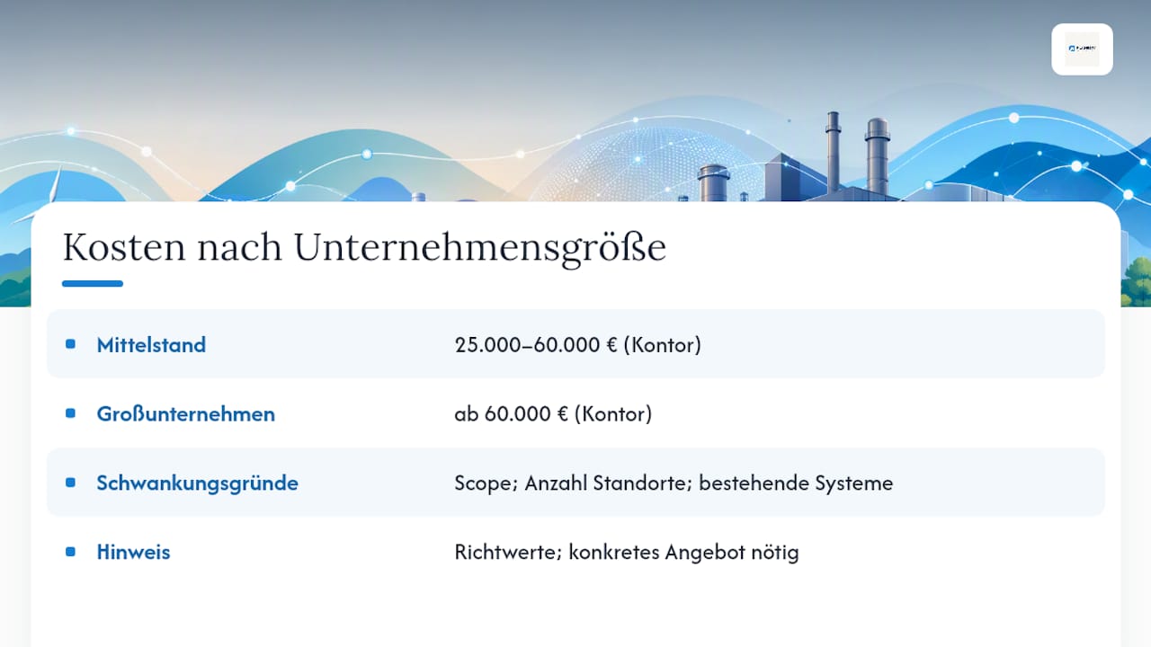 Die Kosten für eine Zertifizierung hängen maßgeblich von der Unternehmensgröße ab.