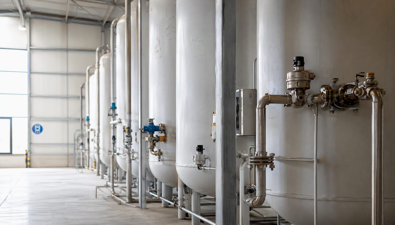 Ein Ausschnitt der im Freien installierten LPG-Tanks und Rohrleitungen