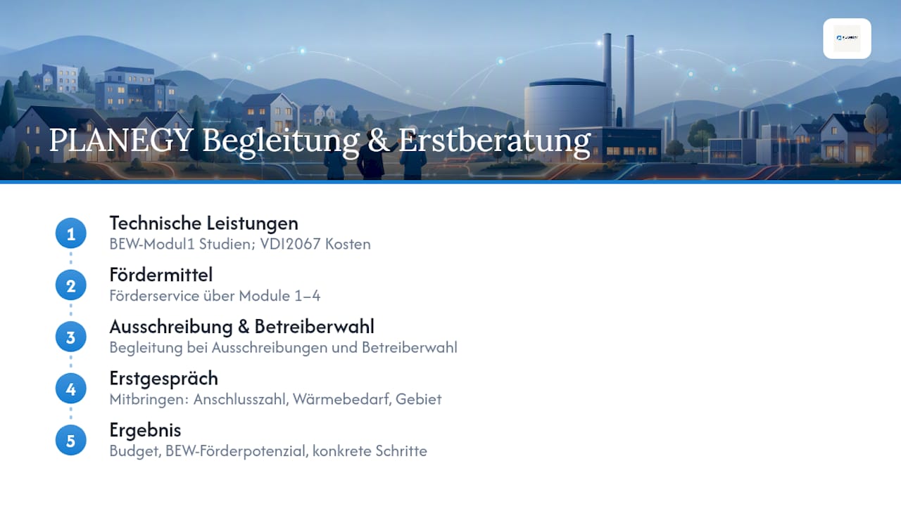 Wie unterstützt PLANEGY bei Kostenplanung und BEW‑Anträgen? — overview diagram