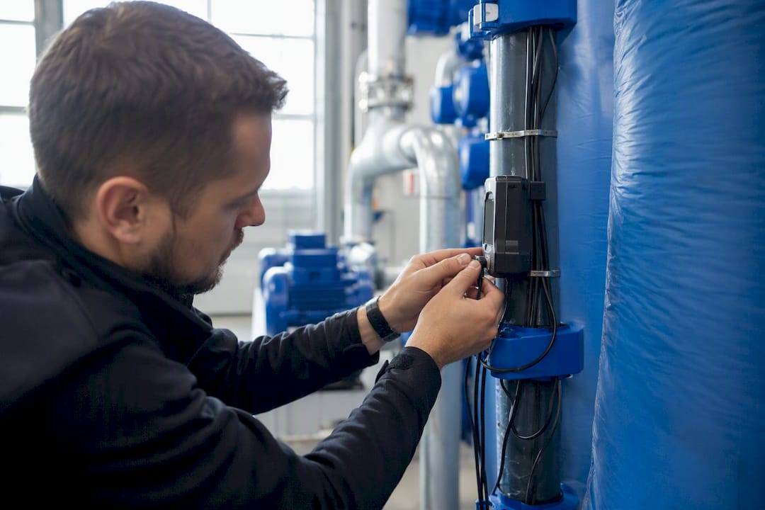 Hände messen den Energieverbrauch in der Industrie