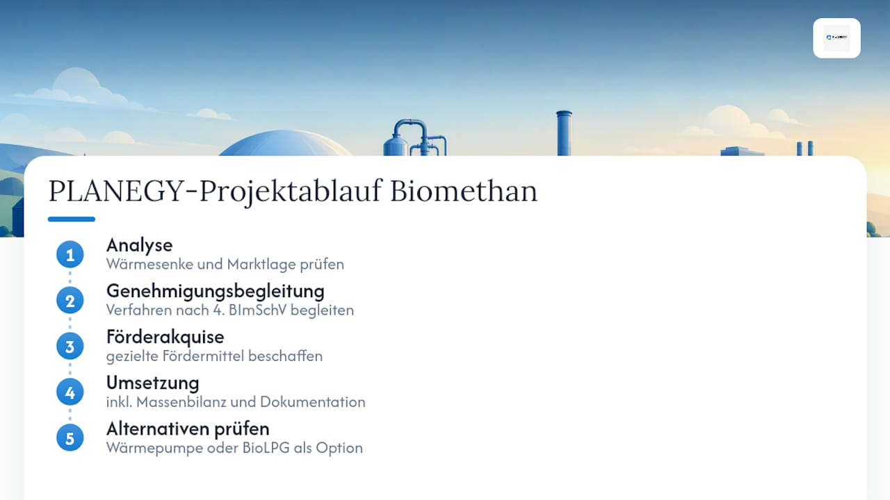 Wie unterstützt PLANEGY Projekte mit Biomethan in KWK? — overview diagram