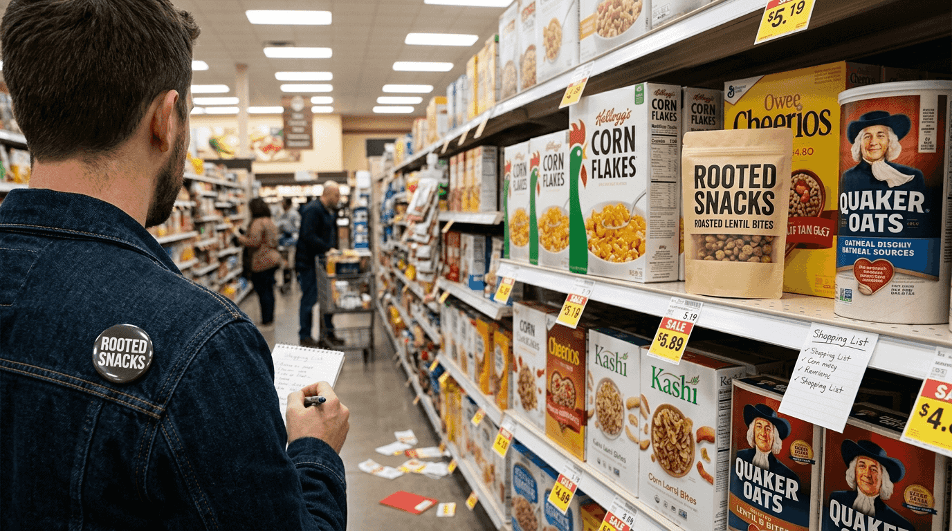 Founder watching CPG products on store shelf