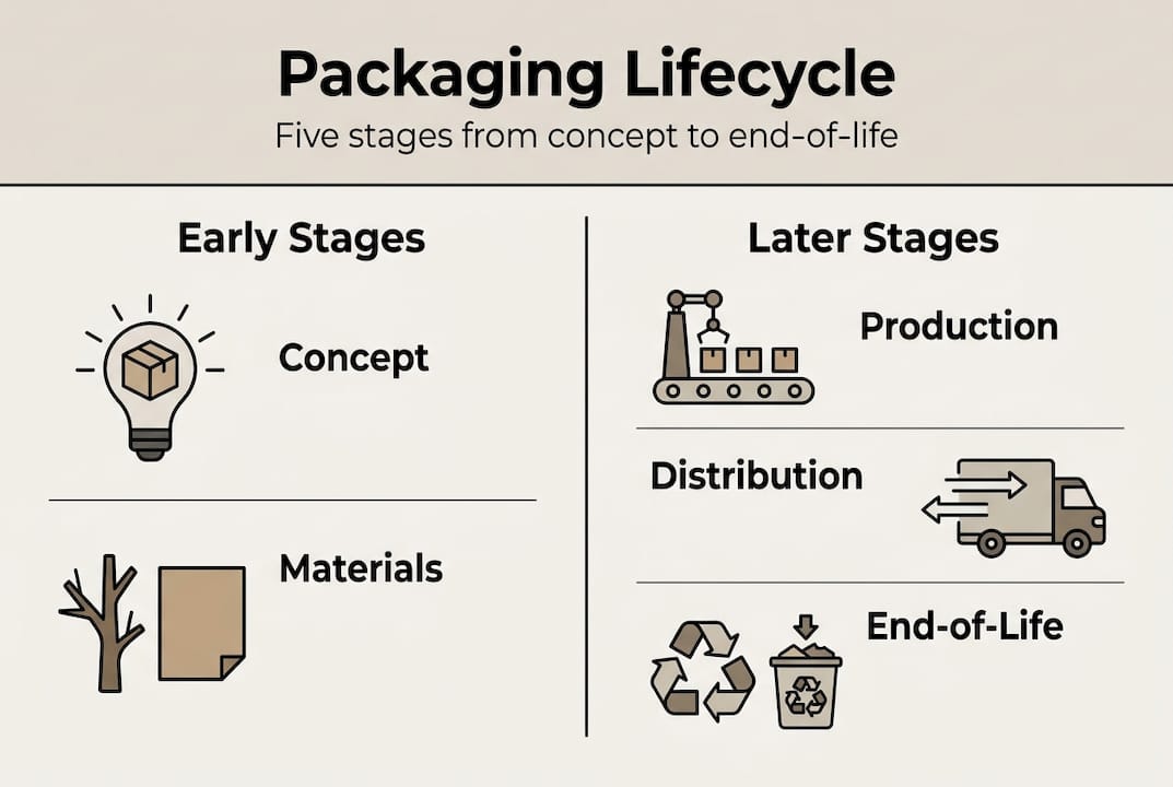 Packaging lifecycle infographic five stages
