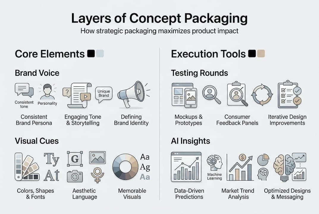 Infographic summarizing concept packaging layers