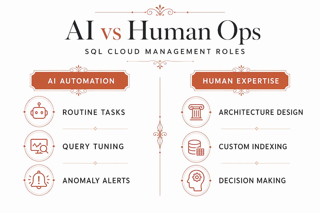 Split categories infographic on AI vs human SQL tasks