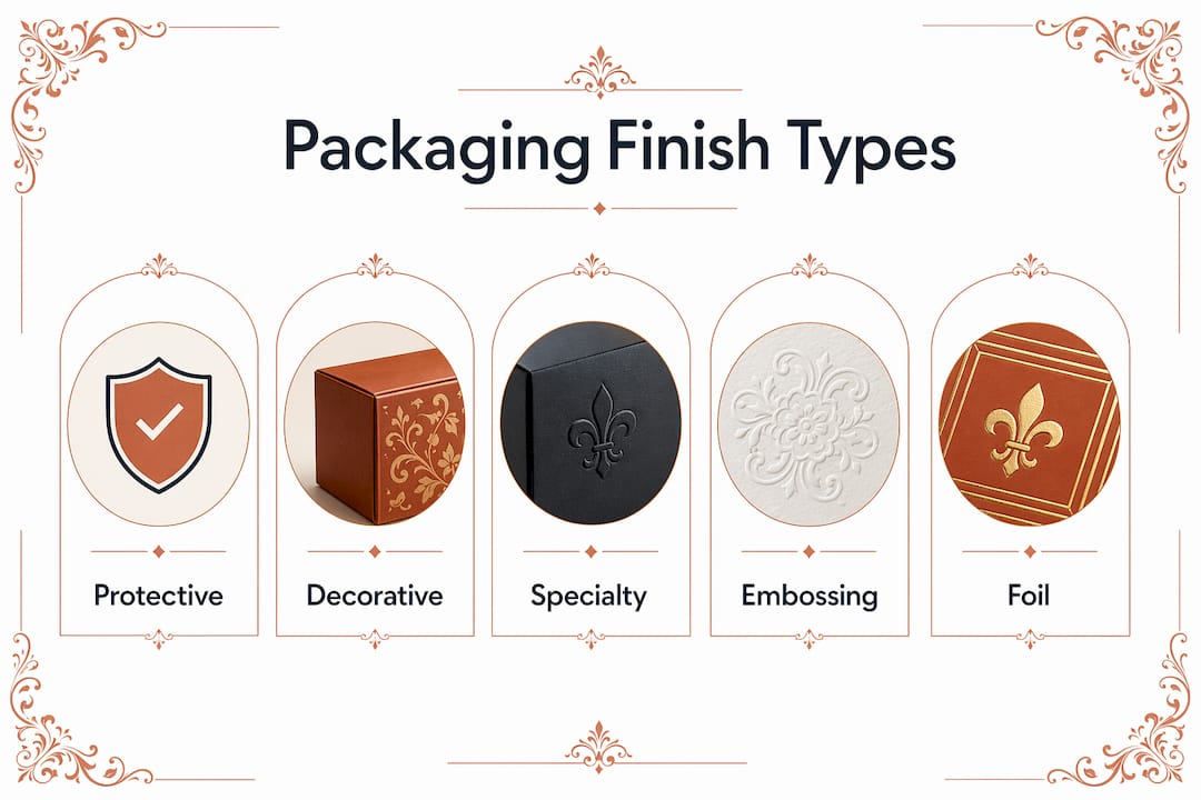 Infographic showing packaging finish categories hierarchy