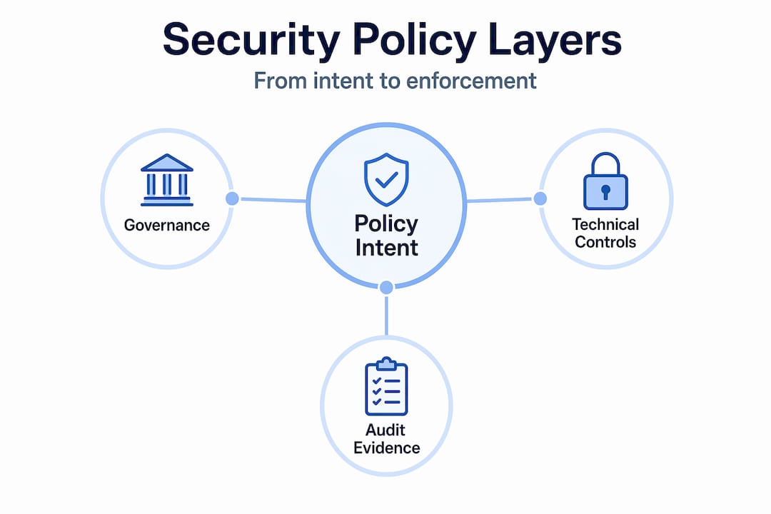 Hierarchy infographic showing security policy structure