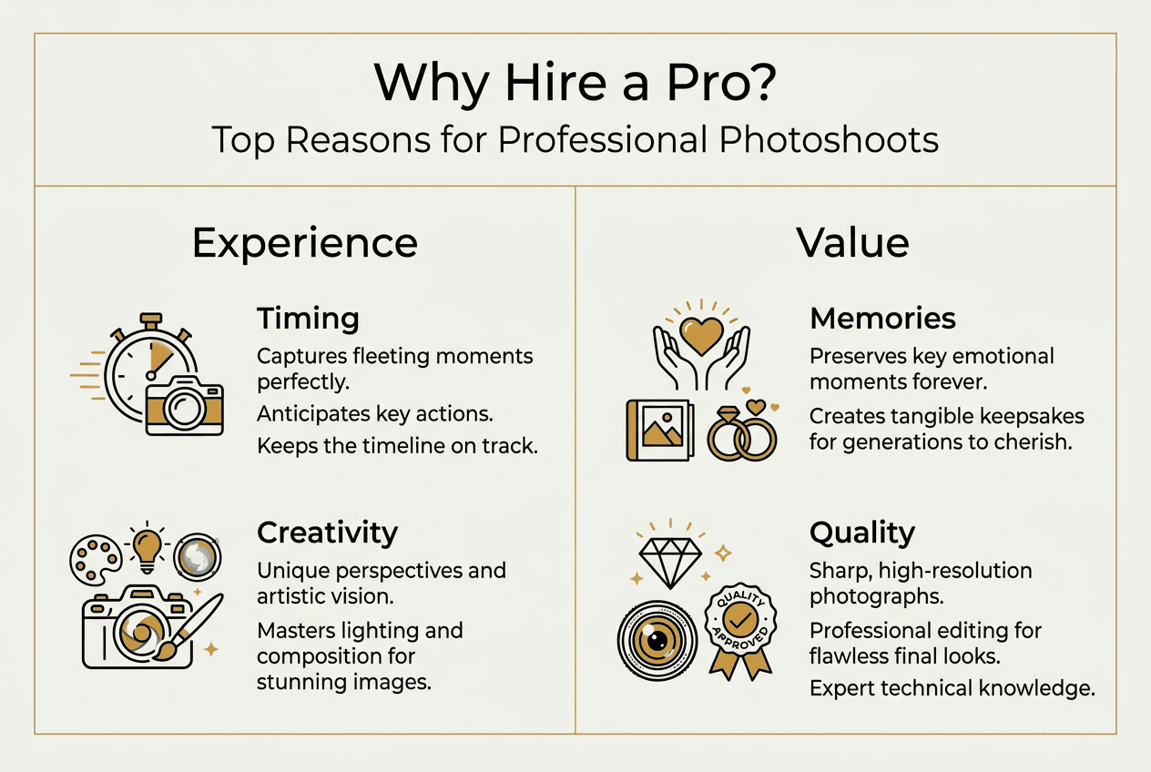 Infographic outlining main reasons for professional wedding photography
