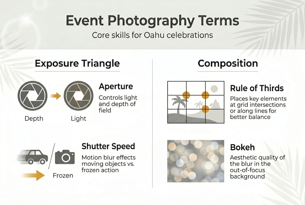 Infographic: event photography exposure and composition basics