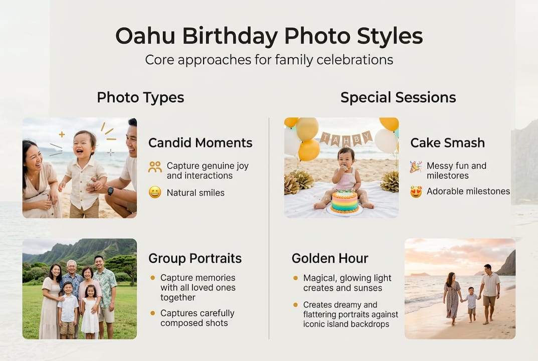 Infographic on birthday photography styles in Oahu