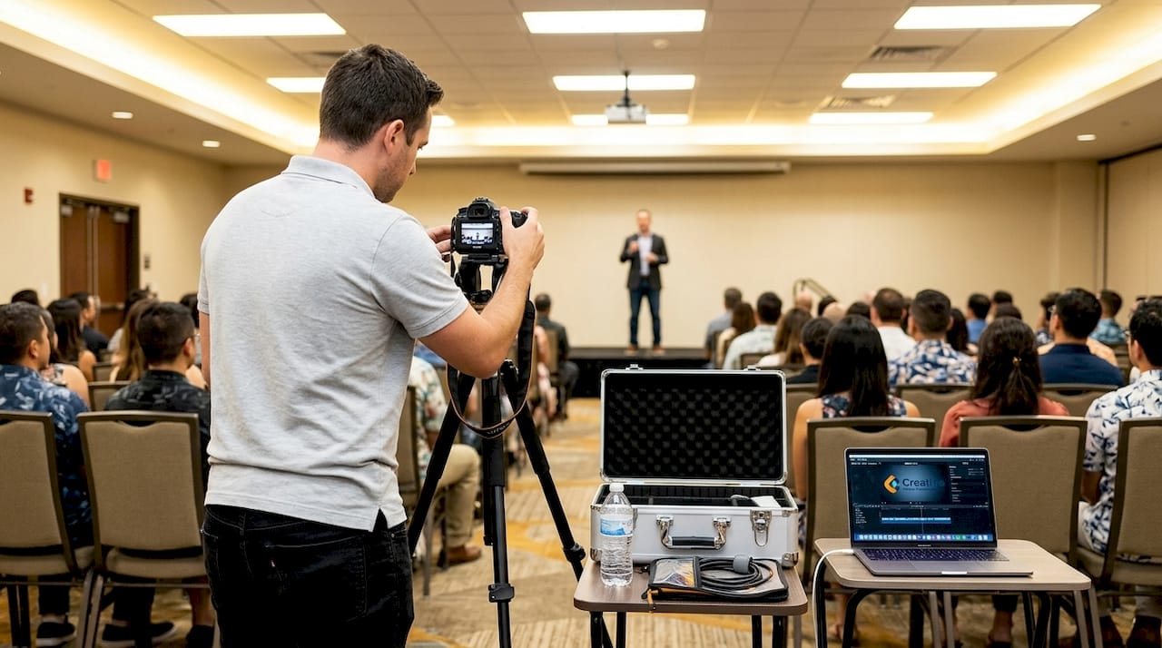 Videographer preparing at Oahu conference