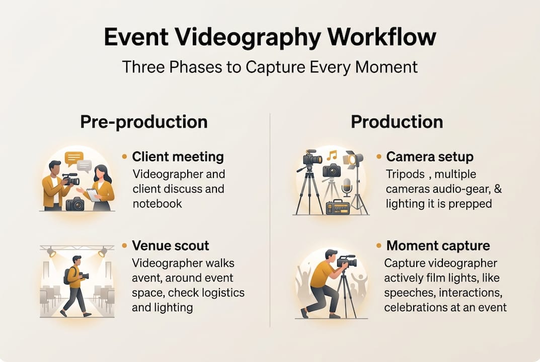 Infographic showing event videography workflow