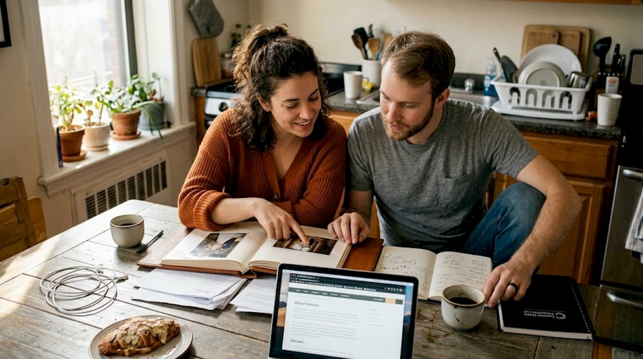Couple researching Hawaii wedding photographers