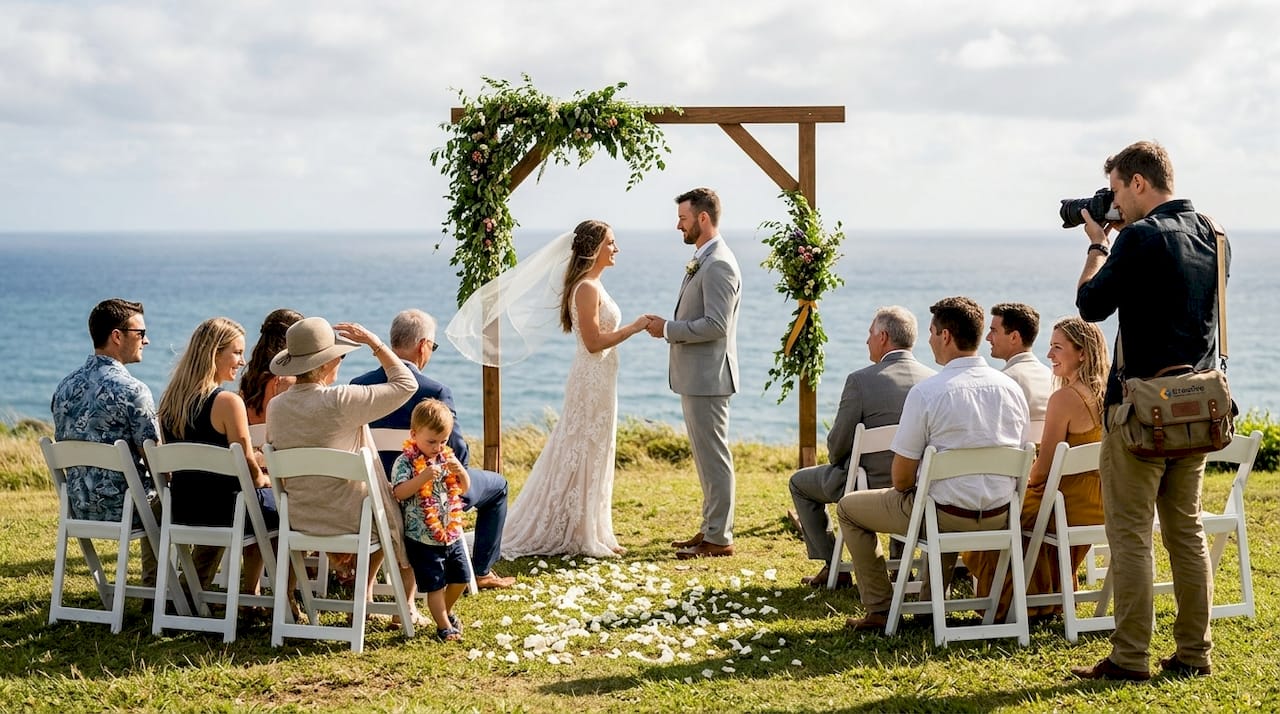 Oahu outdoor wedding ceremony candid moment