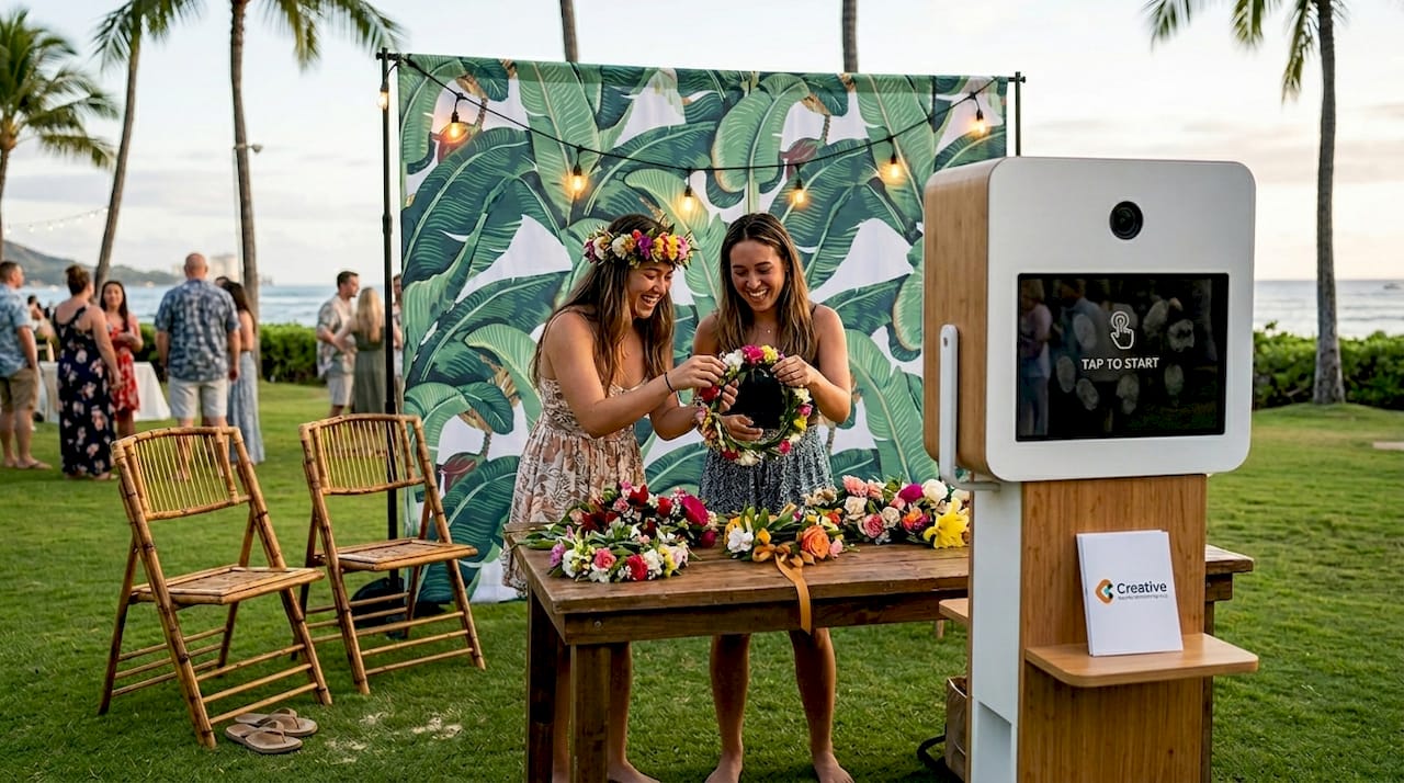 Open-air photobooth setup at Oahu outdoor event