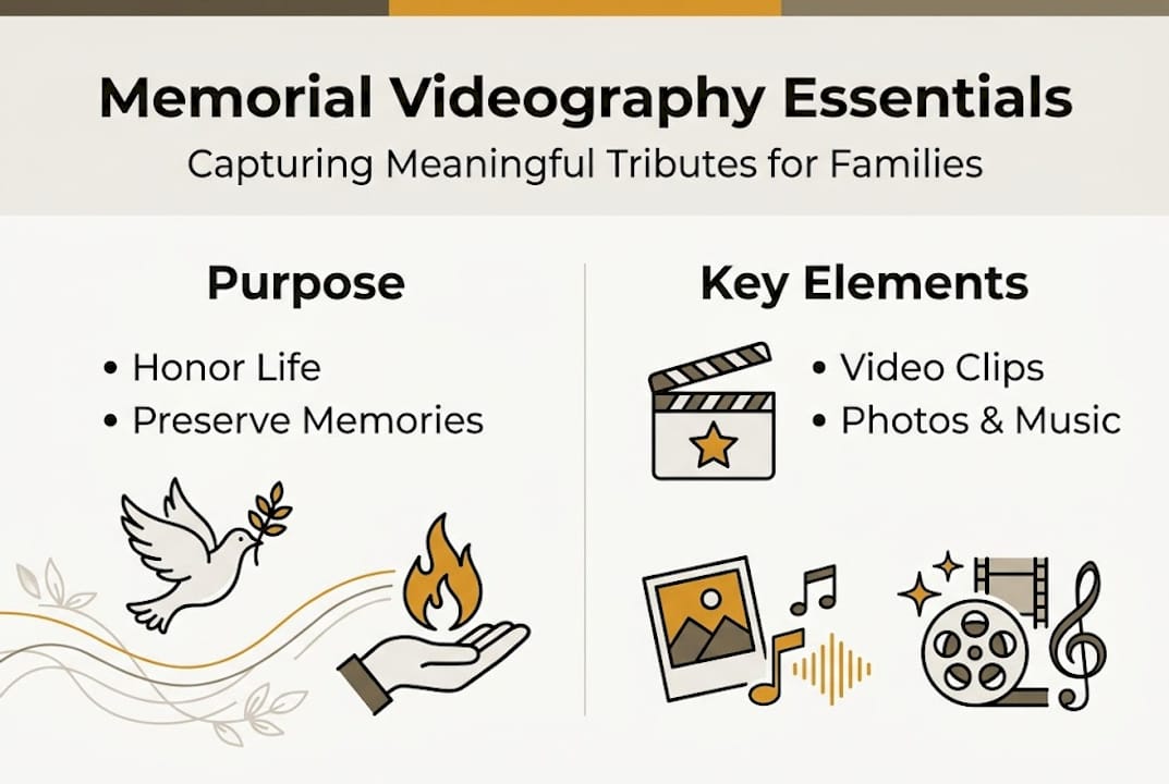 Infographic on essentials of memorial videography