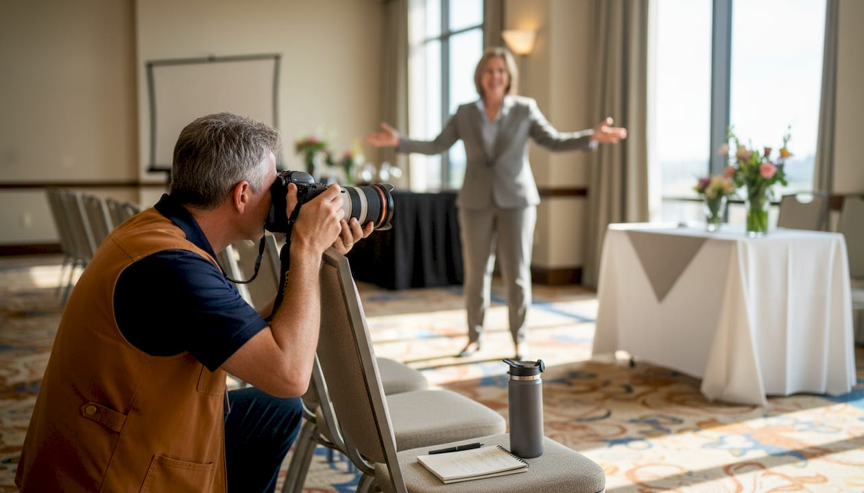 Photographer capturing speaker’s candid expression