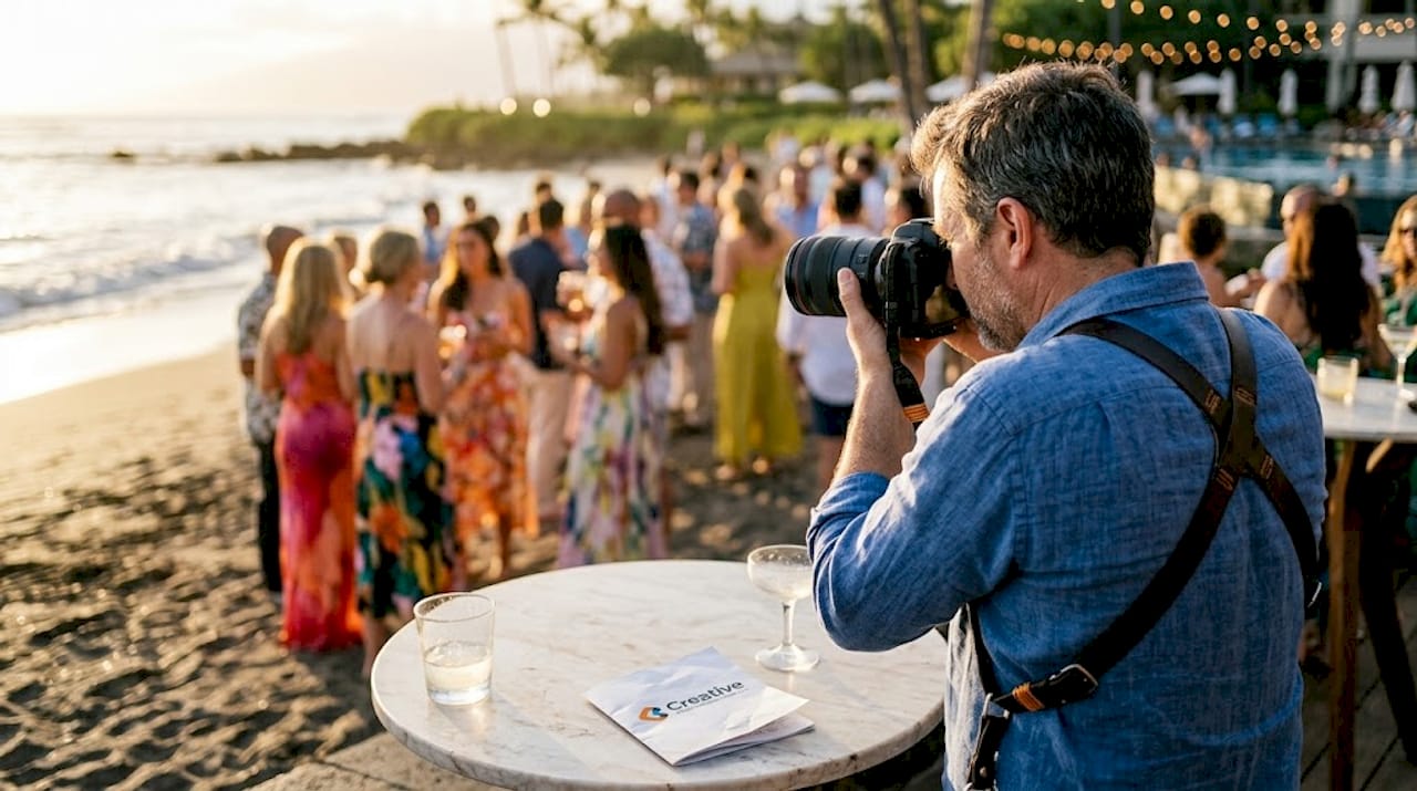 Photographer at Oahu beach resort event