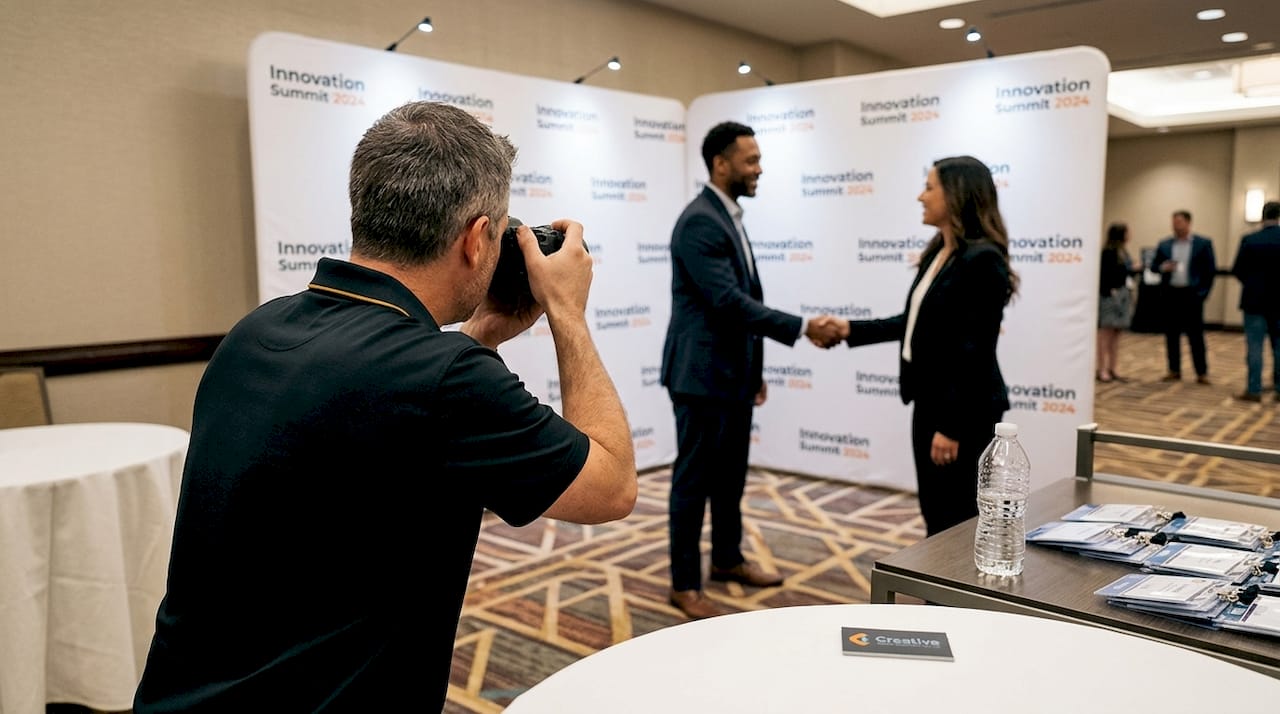 Photographer capturing sponsors at event