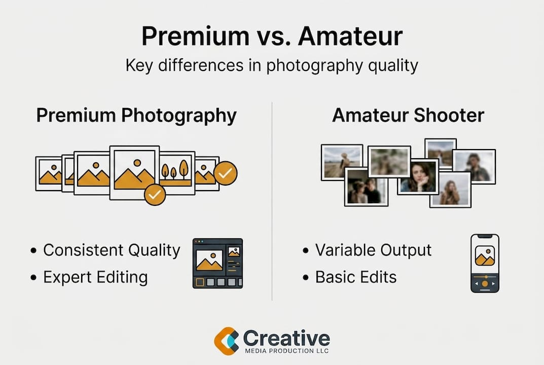 Infographic showing premium versus amateur photography