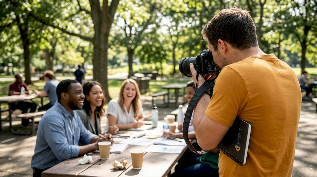 Photographer capturing candid moments at outdoor event