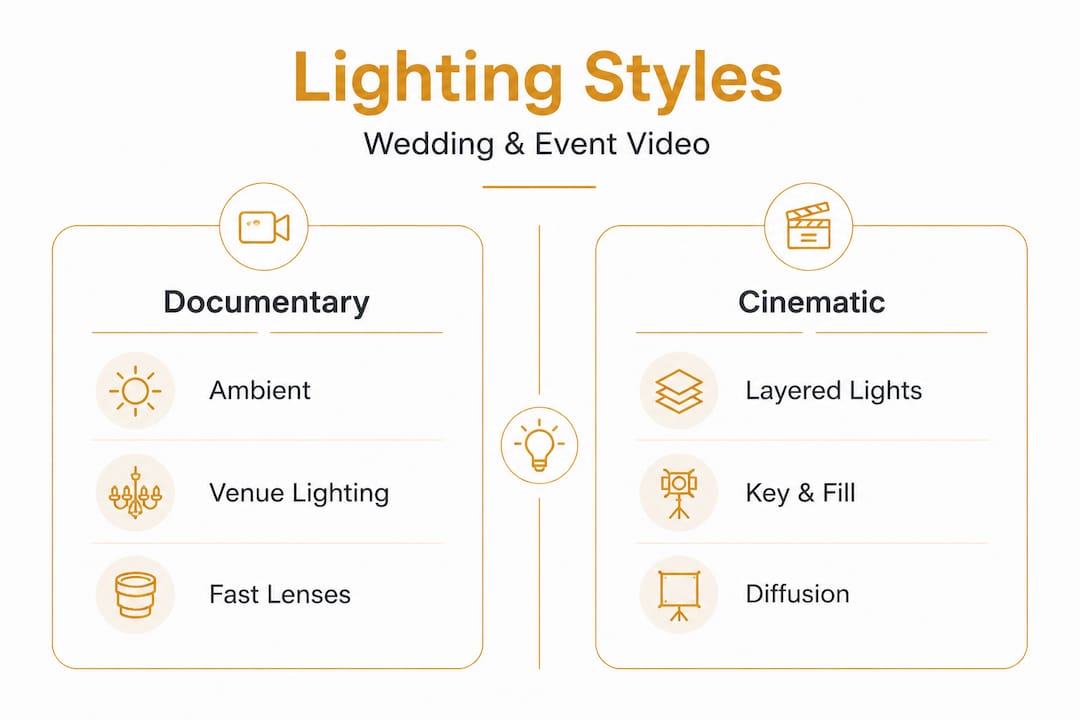 Infographic comparing documentary and cinematic lighting