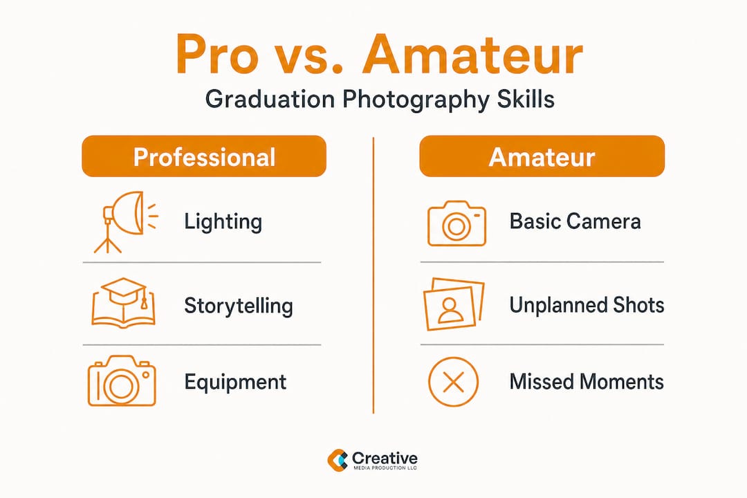 Infographic comparing pro and amateur graduation photography