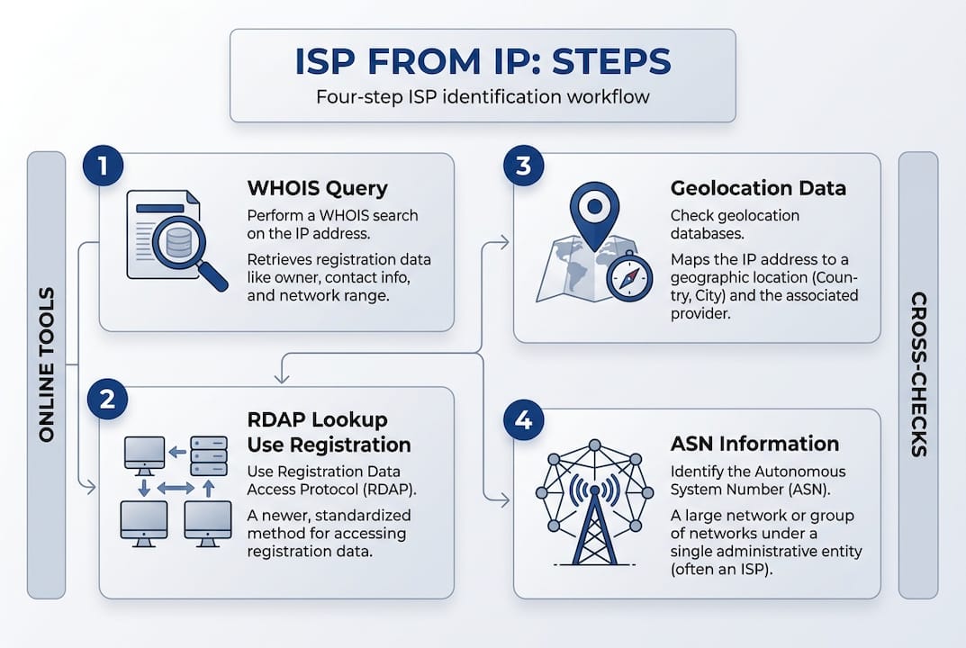 Infographic of four steps for ISP identification