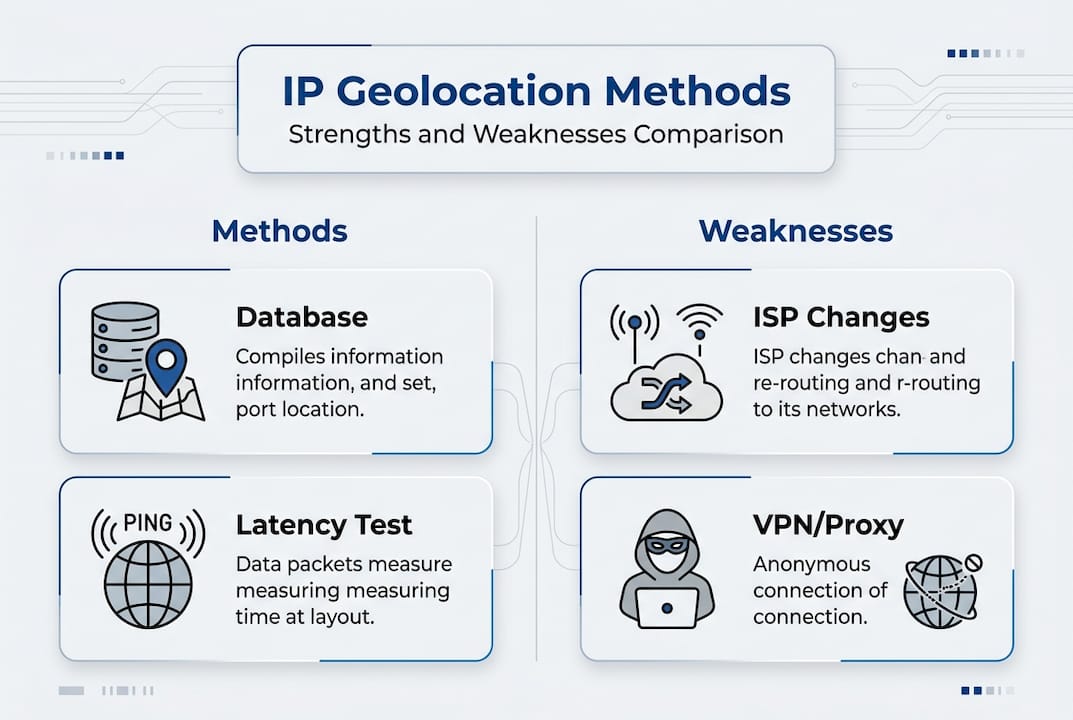 Infographic comparing IP geolocation methods