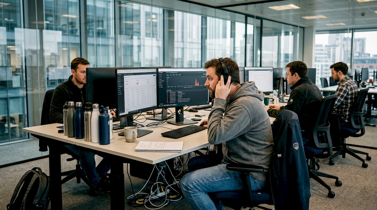 Network engineers monitoring security alerts