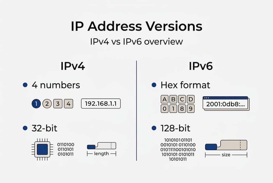 Infographic comparing IPv4 and IPv6 features