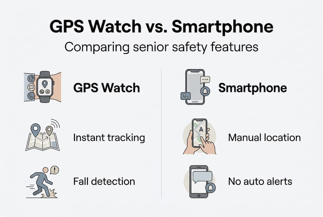 Infographic comparing GPS watch and phone features