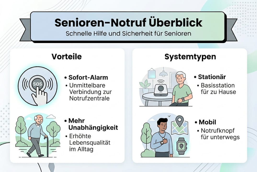 Infografik: Welche Vorteile bieten Notrufsysteme für Senioren und welche Modelle gibt es?