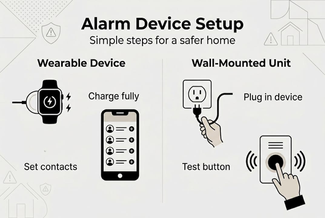 Infographic shows alarm device setup steps