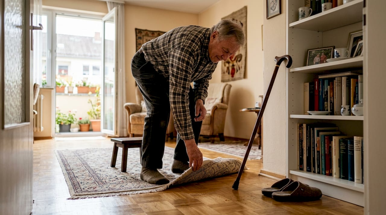 Rentner sorgt in seiner Wohnung für mehr Sicherheit und entfernt mögliche Stolperstellen.