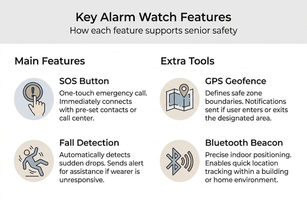Infographic comparing main alarm watch features