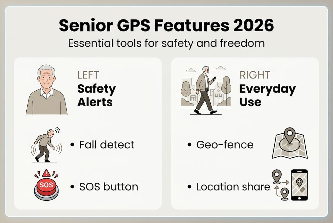 Infographic outlining key GPS tracker features