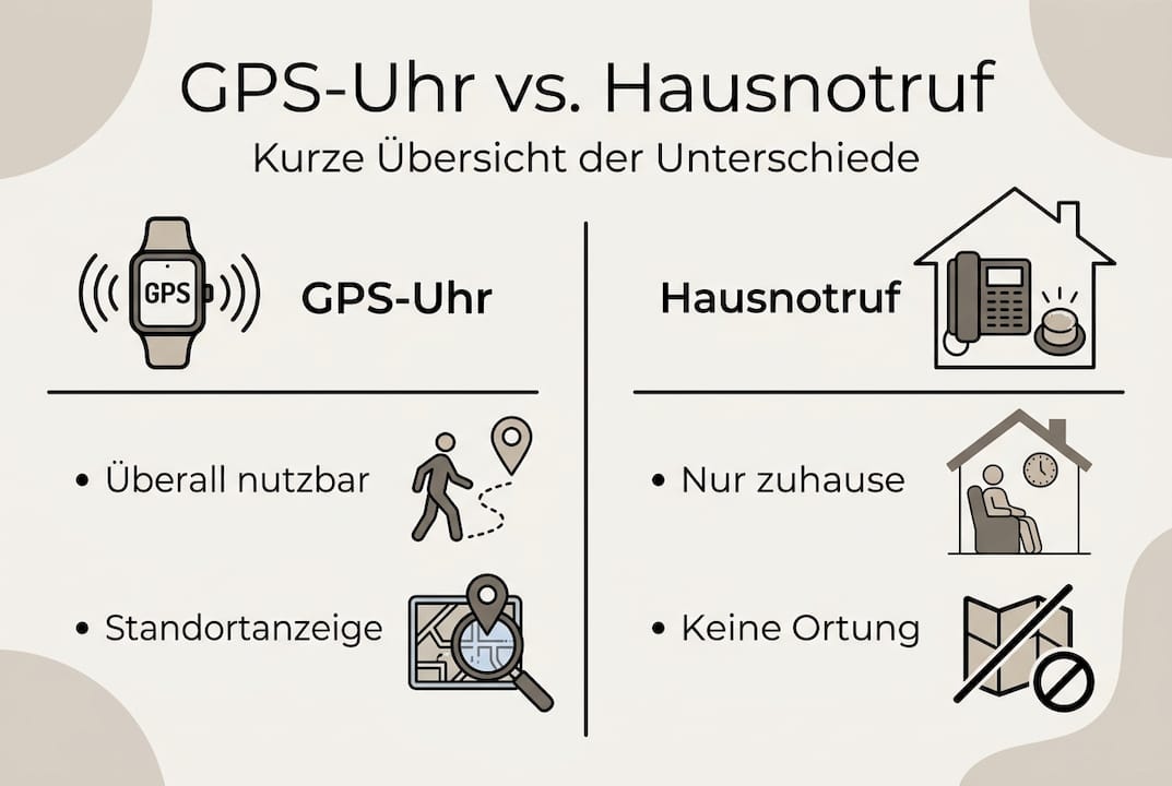 Infografik: GPS-Armbanduhr oder Hausnotruf – welcher Notfallhelfer passt besser?