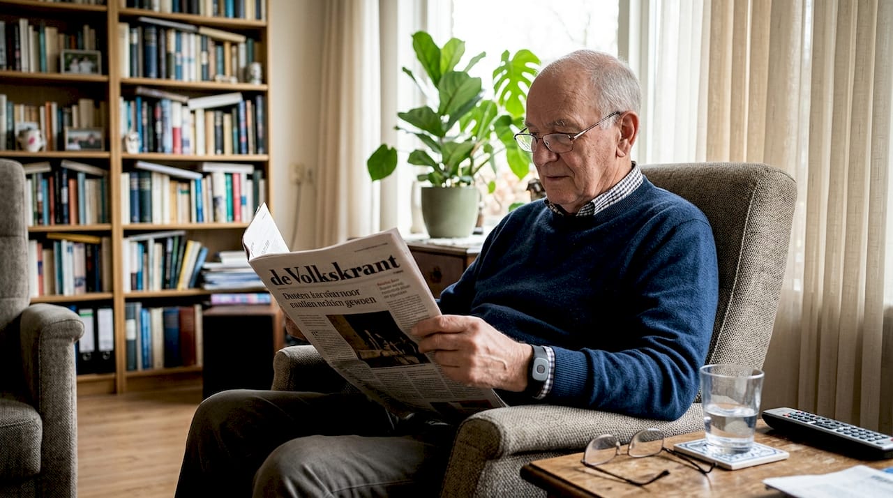 Man zit krant te lezen met een alarmhorloge om zijn pols.