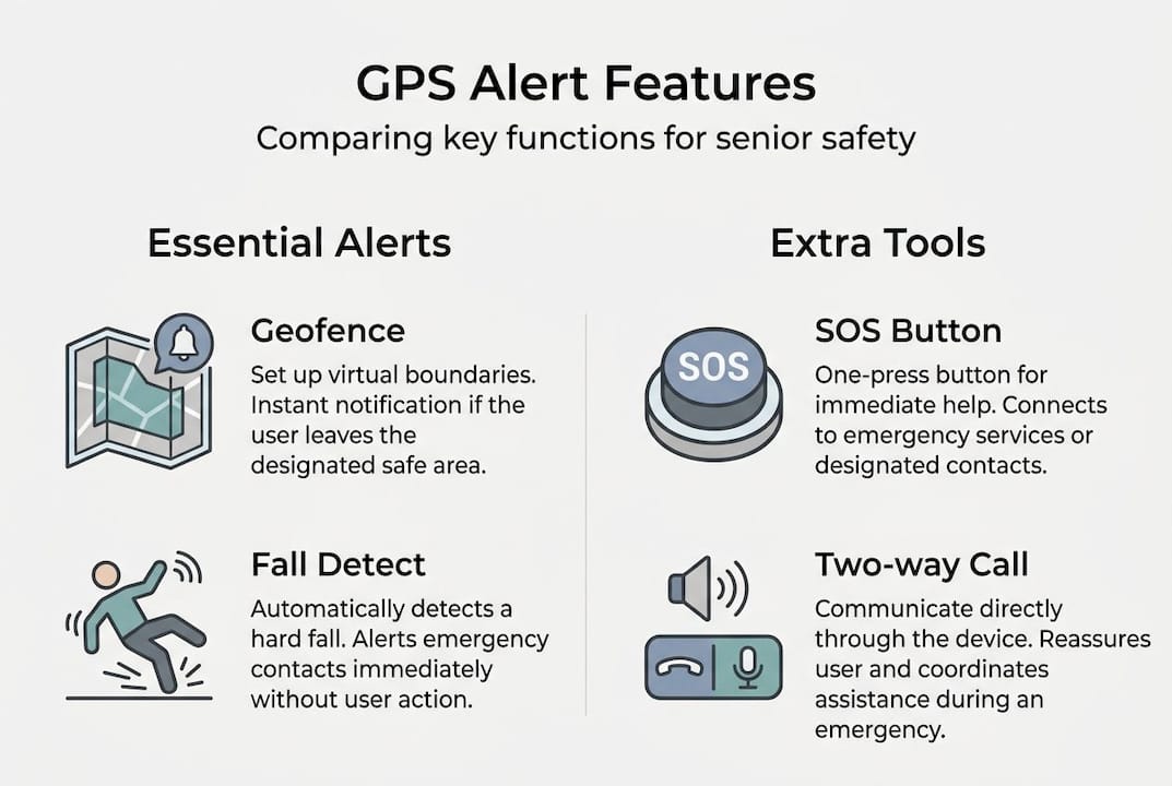 Infographic comparing GPS alert device features