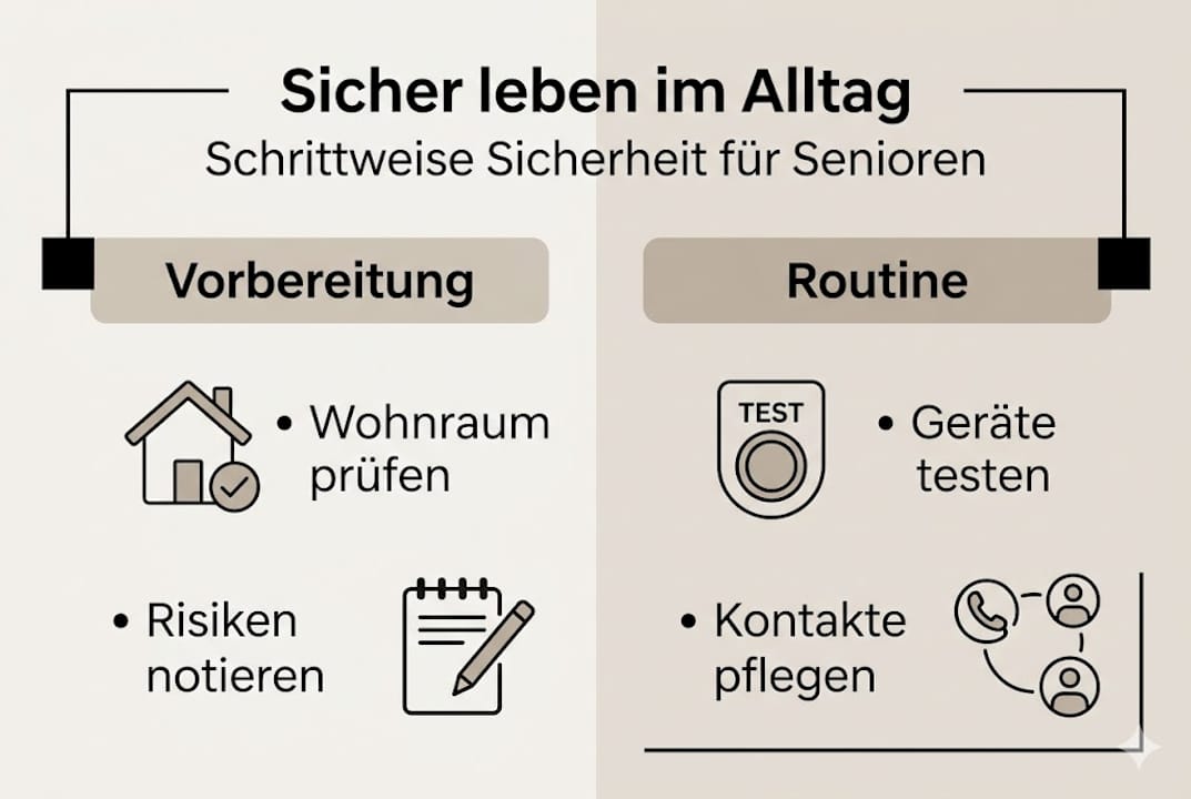Grafik: So bleiben Senioren sicher – Schritt-für-Schritt-Anleitung
