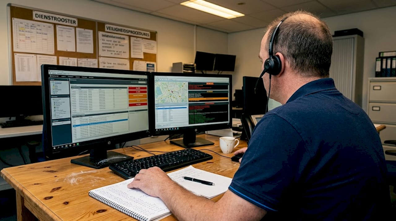 Een centralist op de alarmcentrale houdt toezicht op de alarmsystemen voor ouderen.