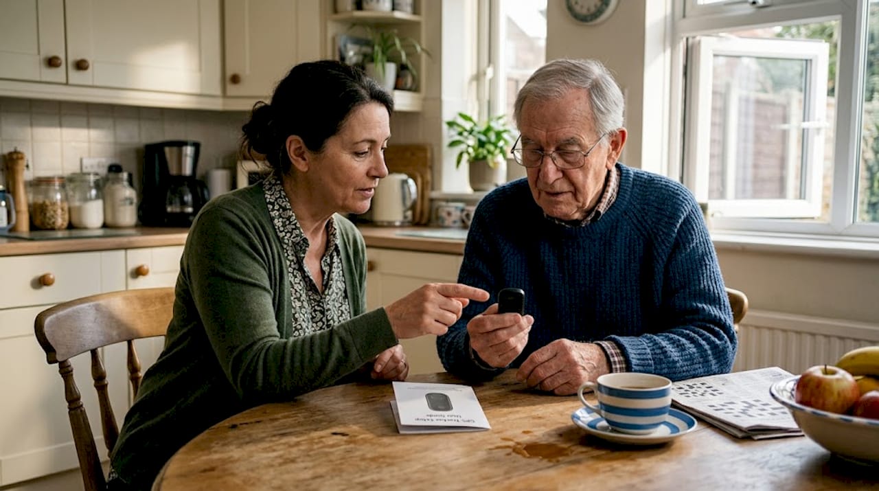 Family member explains GPS tracker at home