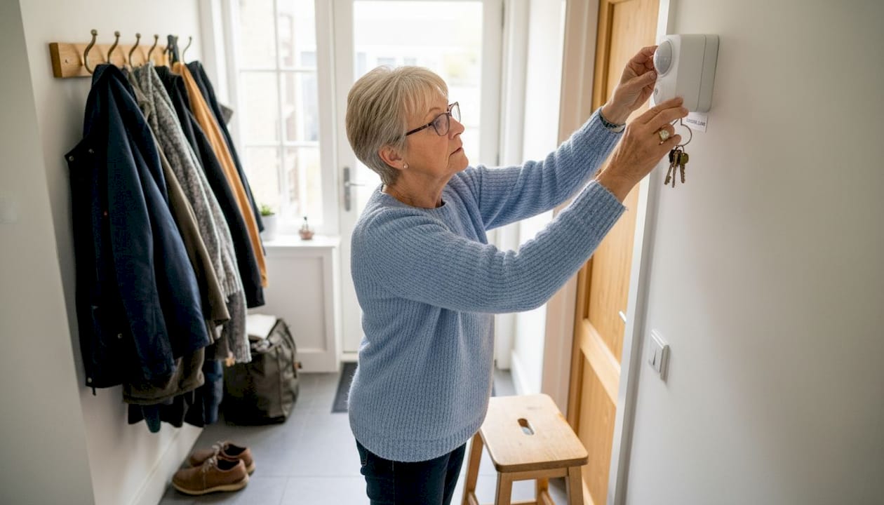 Vrouw plaatst onopvallende sensor bij achterdeur