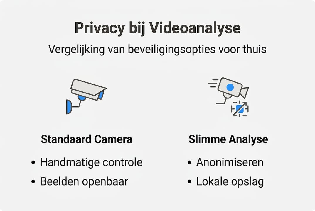 In deze infographic zetten we de privacy van gewone beveiligingscamera’s en slimme camerasystemen met geavanceerde analyse naast elkaar.