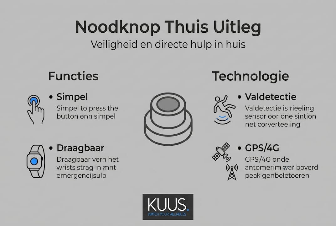 Overzichtelijke infographic waarin de belangrijkste functies van de noodknop voor thuis worden uitgelegd