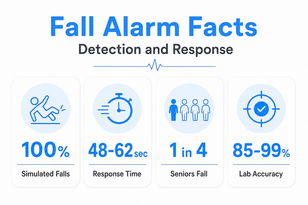 Infographic with fall alarm statistics and response data