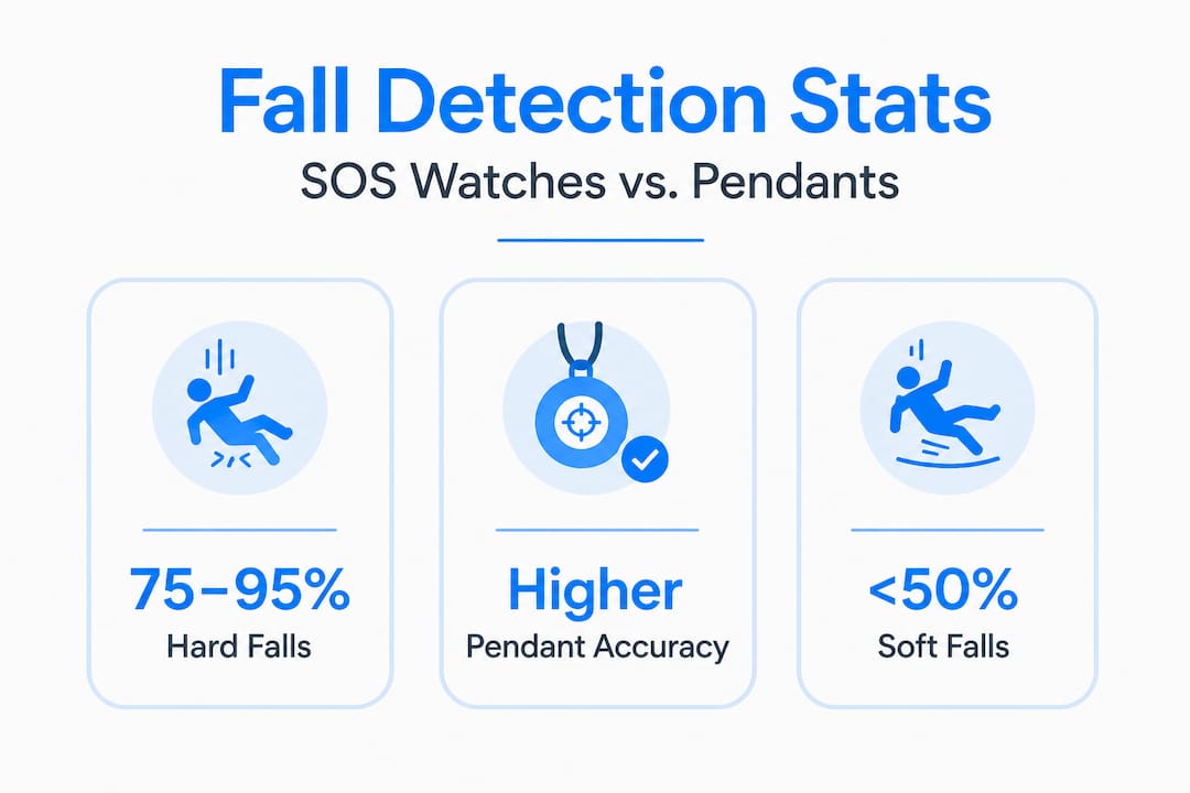 Infographic showing fall detection stats for SOS watches