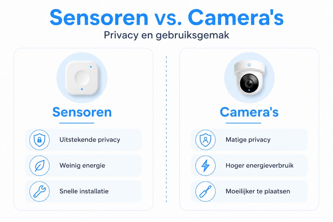 Infographic: privacy en gebruiksgemak van sensoren versus camera’s vergeleken