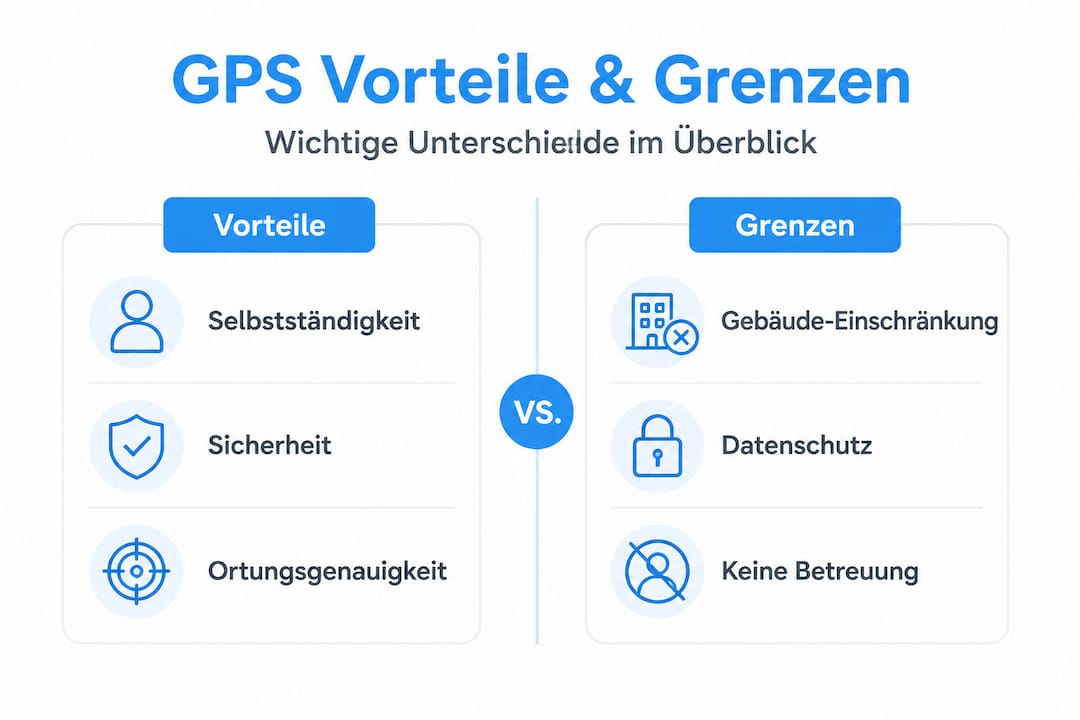 Übersichtsgrafik: Stärken und Schwächen von GPS im direkten Vergleich